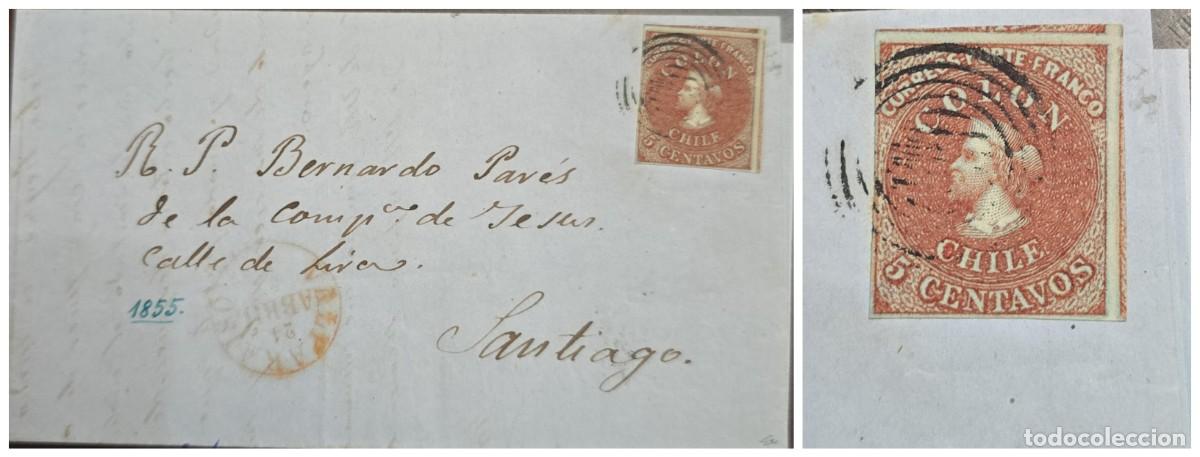 Francobolli: O) 1855 CHILE, VALPARAISO, RED CANCELLATION, CHRISTOPHER COLUMBUS SCT 1 5c brown - LONDON PRINTS, MU