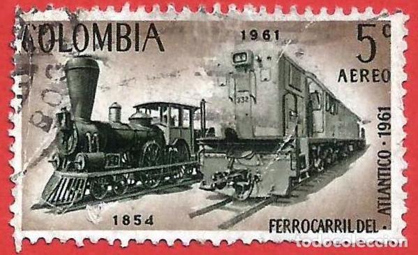 Sellos: Colombia. 1962. Scott # C441. Ferrocarril del Atlantico. Locomotoras