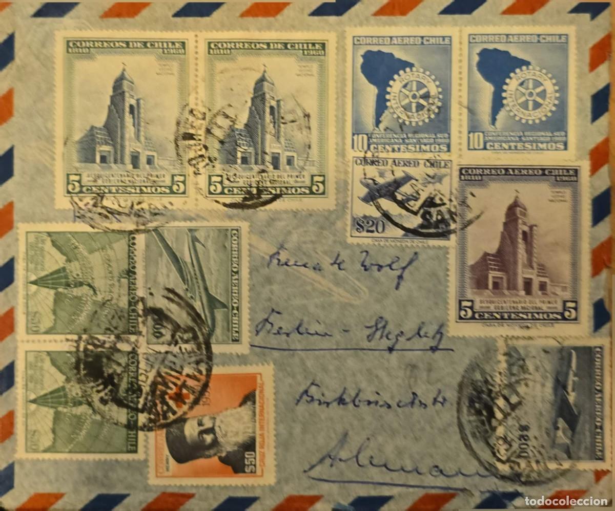 Sellos: TS.)1960, CHILE, TEMUCO TO BERLIN-STEGLITZ, AIRMAIL, FEATURING THE FOLLOWING STAMPS: THREE COMMEMORA