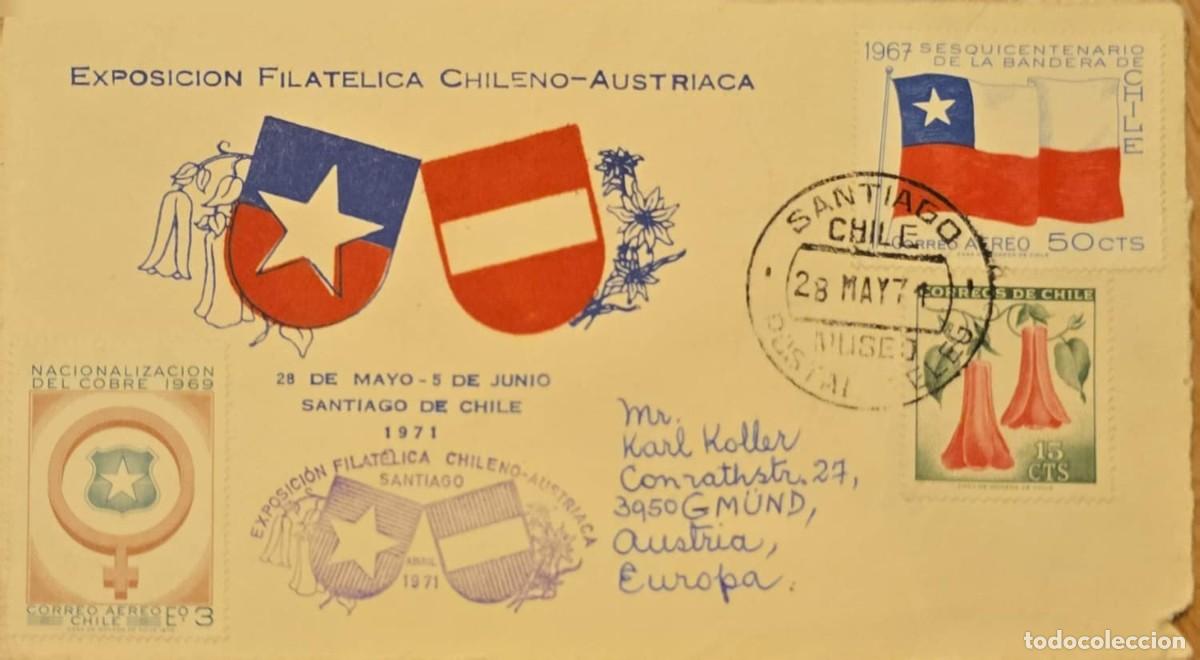 Sellos: TS.)1971, CHILE, SANTIAGO DE CHILE TO GM&Uuml;ND, FIRST DAY COVER, AIRMAIL, COMMEMORATIVE PRE-PRINTED ENV