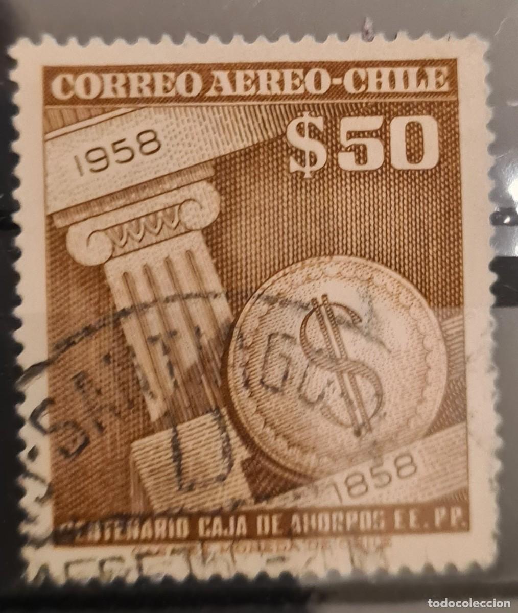 Sellos: Sello a&eacute;reo usado de Chile 1958: Centenario de las Cajas de ahorro postales