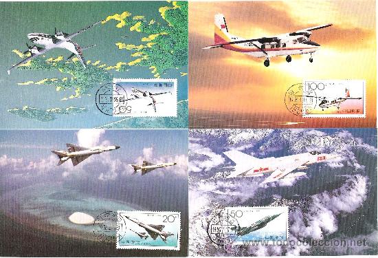 Sellos: CHINA. 4 TARJETAS MAXIMAS. AVIONES - Foto 1