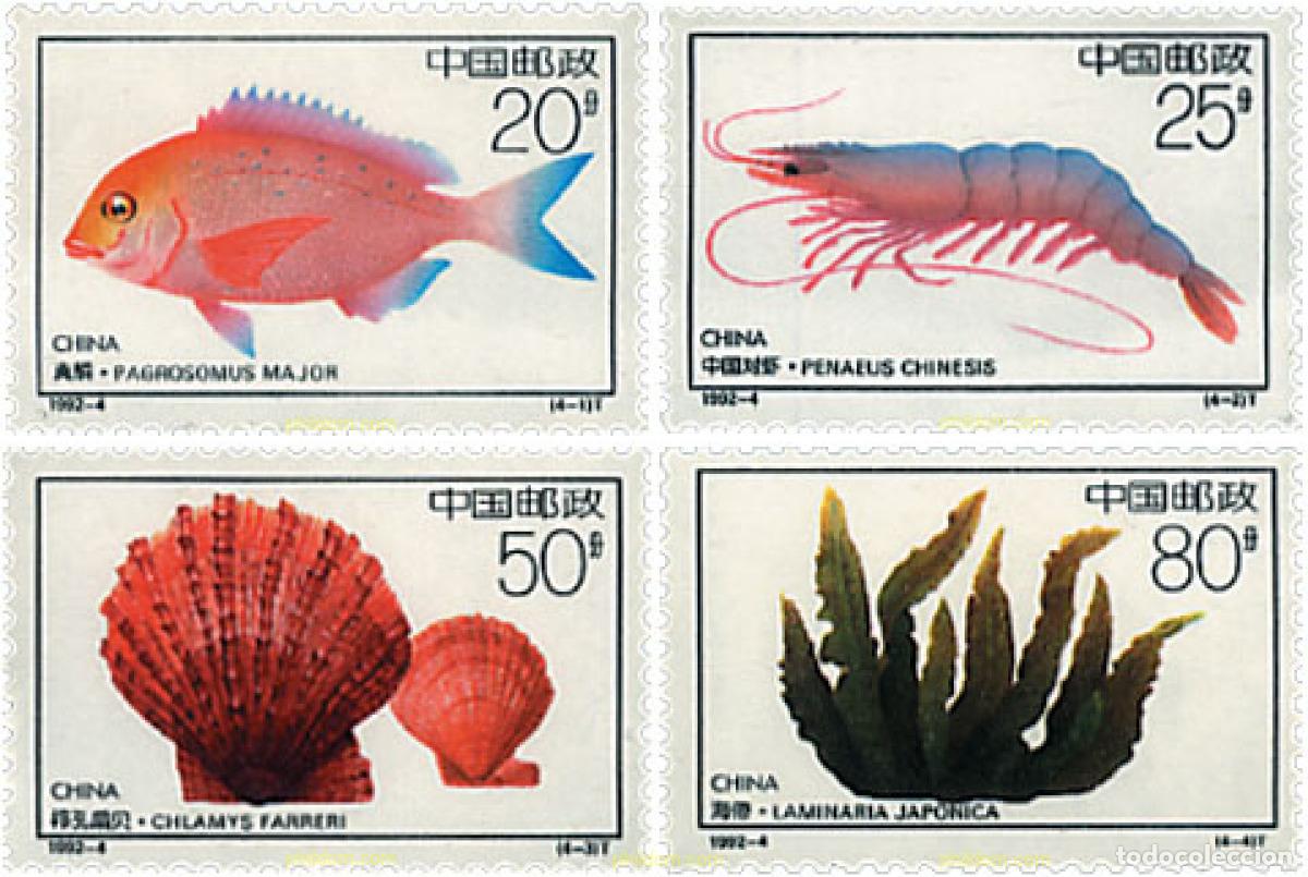 Sellos: 53197 MNH CHINA. Rep&uacute;blica popular 1992 FAUNA Y FLORA MARINA
