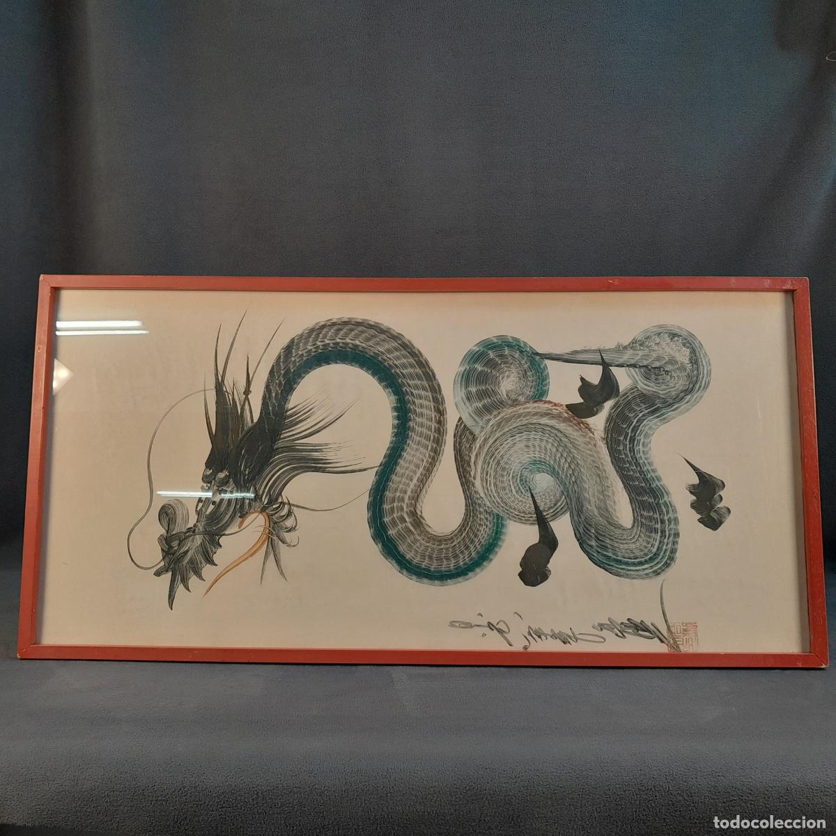 Sellos: B-1922. PINTURA ORIENTAL A LA TINTA Y AGUADA DEL DRAG&Oacute;N IMPERIAL.SIGLO XX