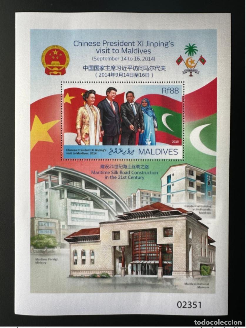 Sellos: Maldivas 2015 Mi. Bl. 810 El presidente Xi Jinping visita la Ruta de Seda China en 2014