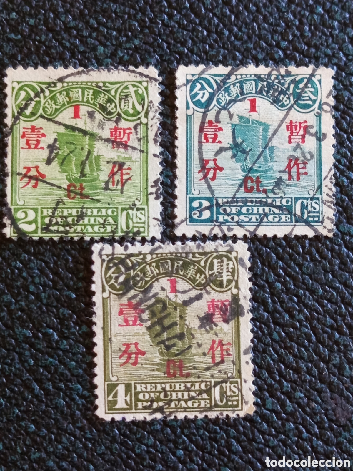Sellos: Lote 3 Sellos China Junco 1922 Sobrecarga 1c en 2c 3c 4c Cat Michel #153/155 Usado
