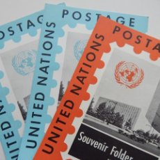 Sellos: 3 SOUVENIRS NACIONES UNIDAS / POSTAGE UNITED NATIONS STAMPS - SOUVENIR FOLDER ISSUES OF 1958 - 1959. Lote 293166883