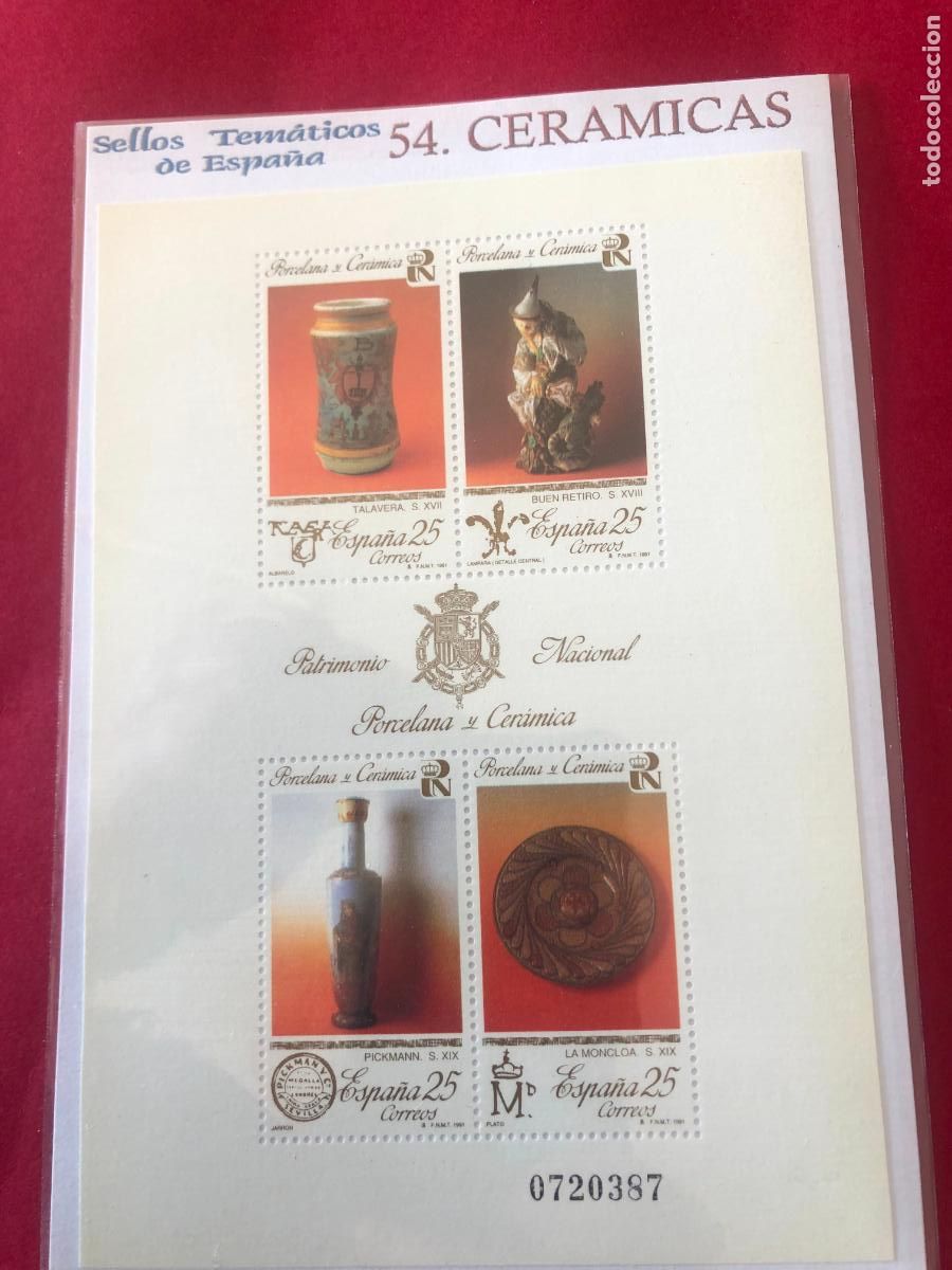 Sellos: FICHA SELLOS AUTENTICOS NUMERO 54 CERAMICAS, COLECCION SELLOS TEMATICOS DE ESPA&Ntilde;A