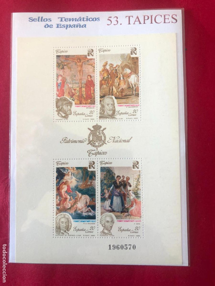 Sellos: FICHA SELLOS AUTENTICOS NUMERO 53 TAPICES, COLECCION SELLOS TEMATICOS DE ESPA&Ntilde;A