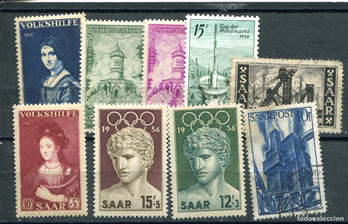 Sellos: 9 sellos diferentes de Saar. - Foto 1