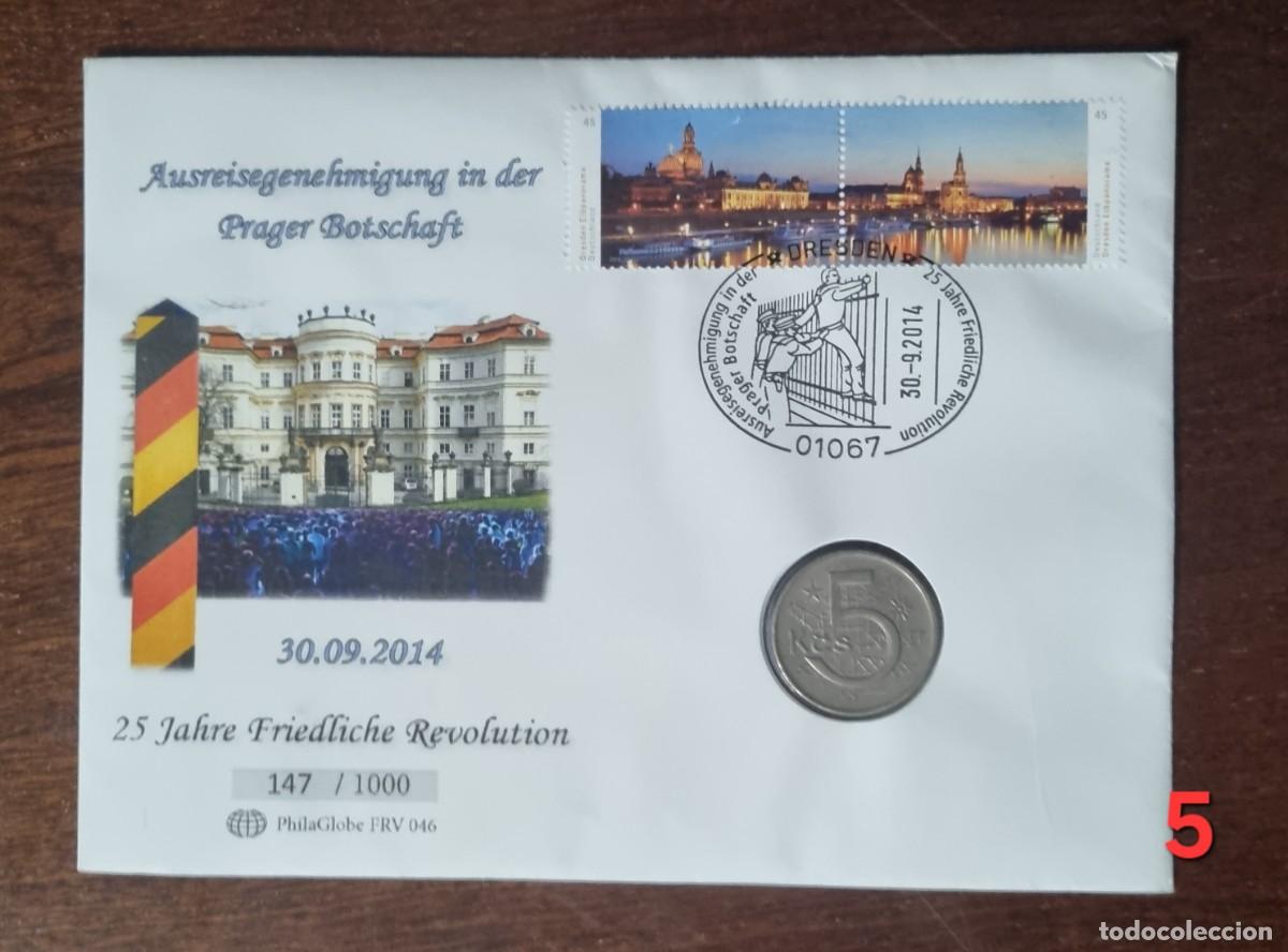 Briefmarken: Sobre con moneda y sello Checoslovaquia