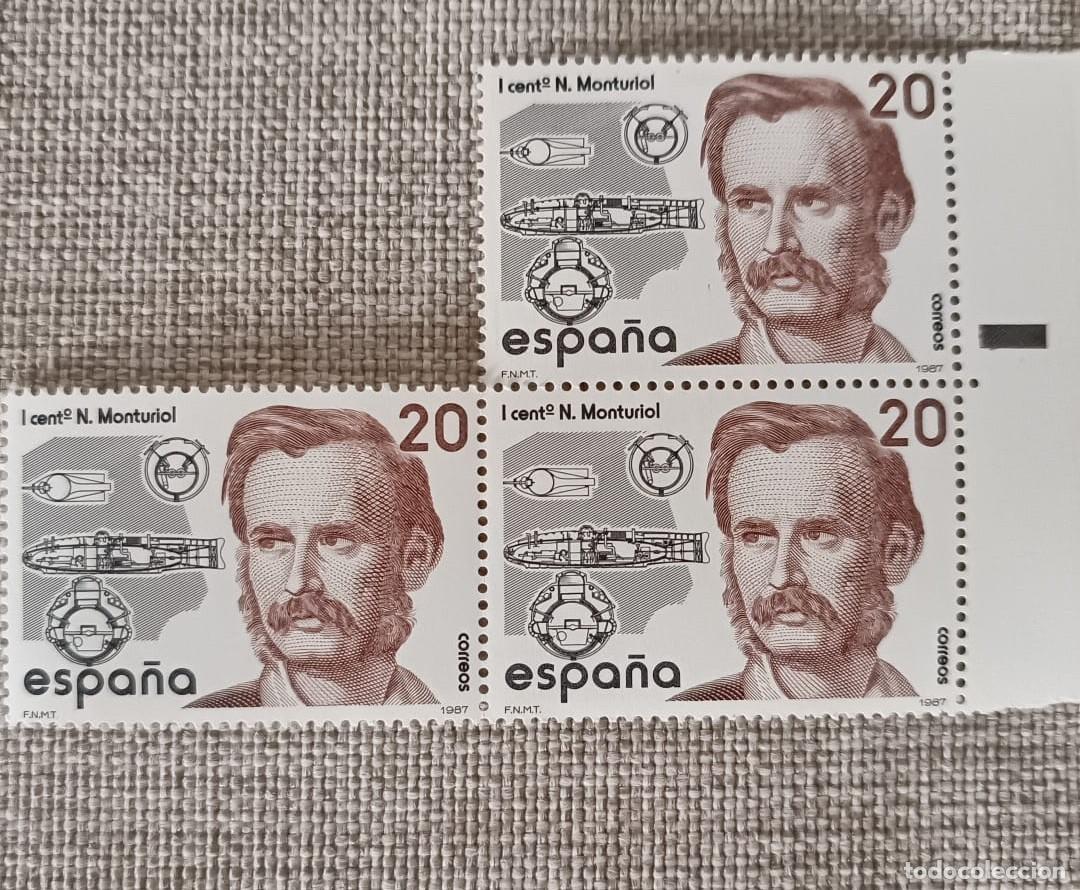 Briefmarken: Bloque 3 Sellos I Centenario de la Muerte de N. Monturiol