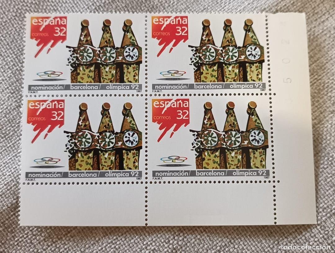 Sellos: Bloque 4 Sellos Nominaci&oacute;n Barcelona para los Juegos Ol&iacute;mpicos de 1992. (1987)