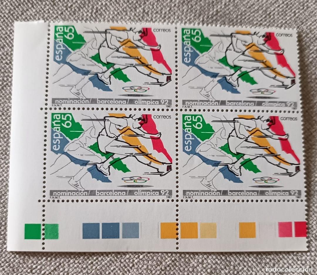 Sellos: Bloque 4 Sellos Nominaci&oacute;n Ol&iacute;mpica de Barcelona (1987)
