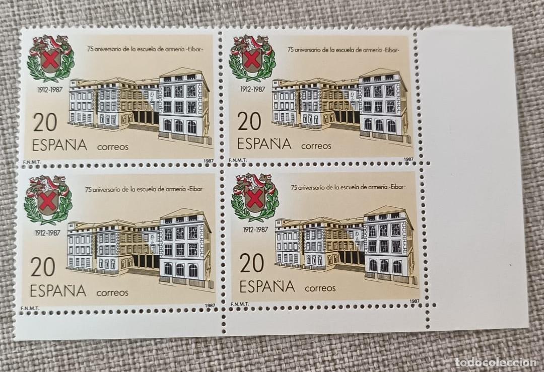 Sellos: Bloque 4 Sellos 75 aniversario de la Escuela de Armer&iacute;a de Eibar 1987