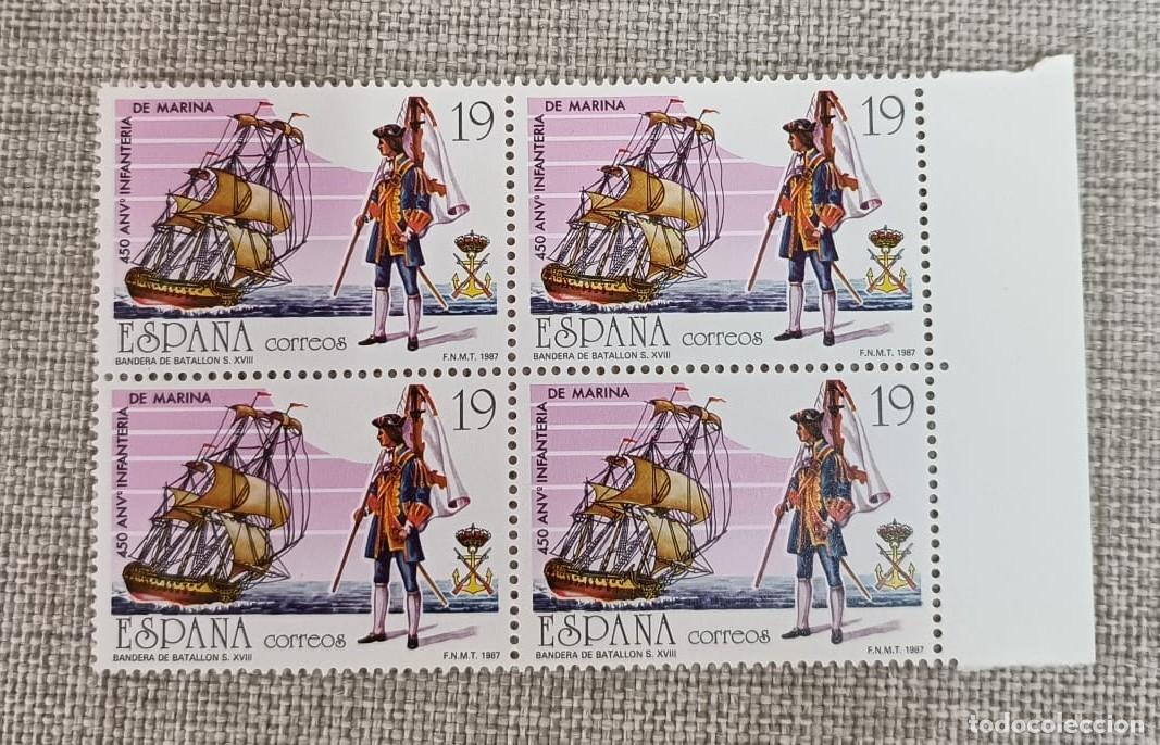 Sellos: Bloque 4 Sellos 450 Aniversario de la Infanter&iacute;a de Marina espa&ntilde;ola.1987