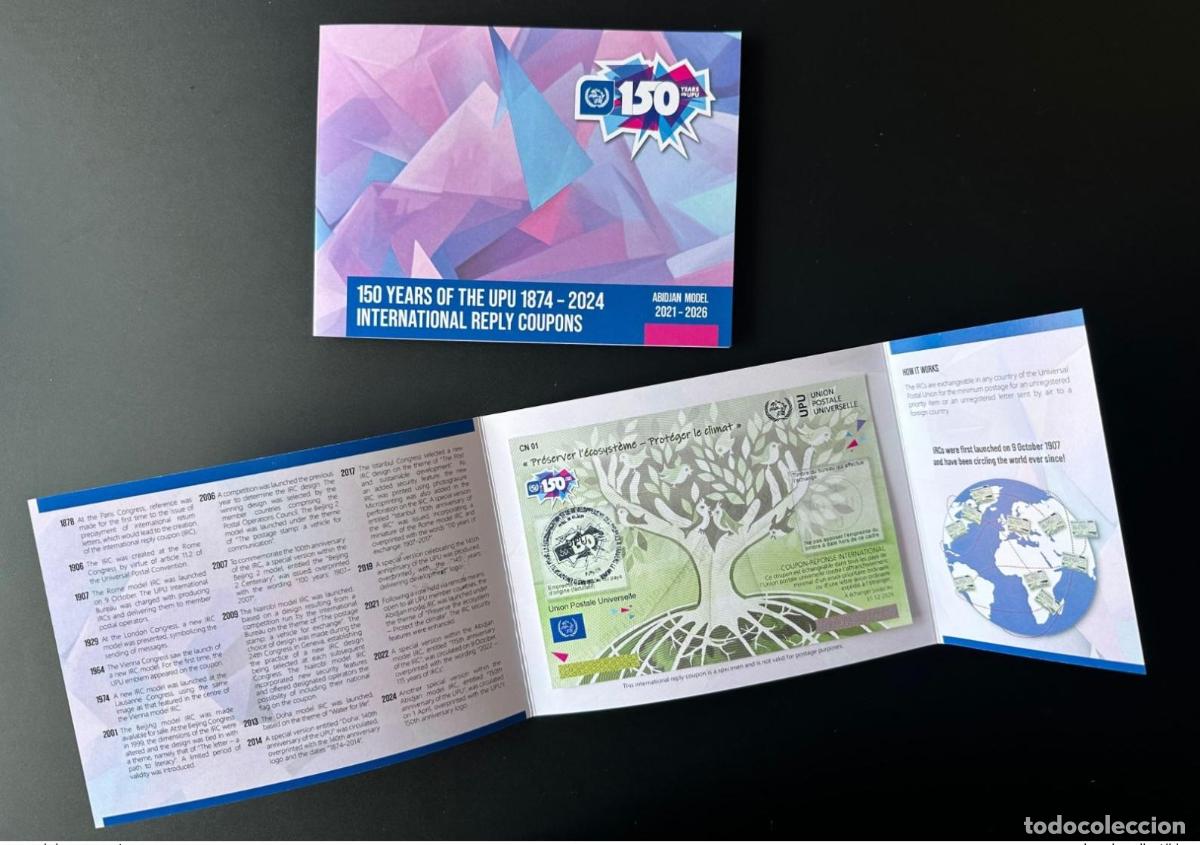 Sellos: Par&iacute;s 30/05/2024 Carpeta de muestras 2024 UPU Abiy&aacute;n 150 a&ntilde;os Cup&oacute;n IRC CRI