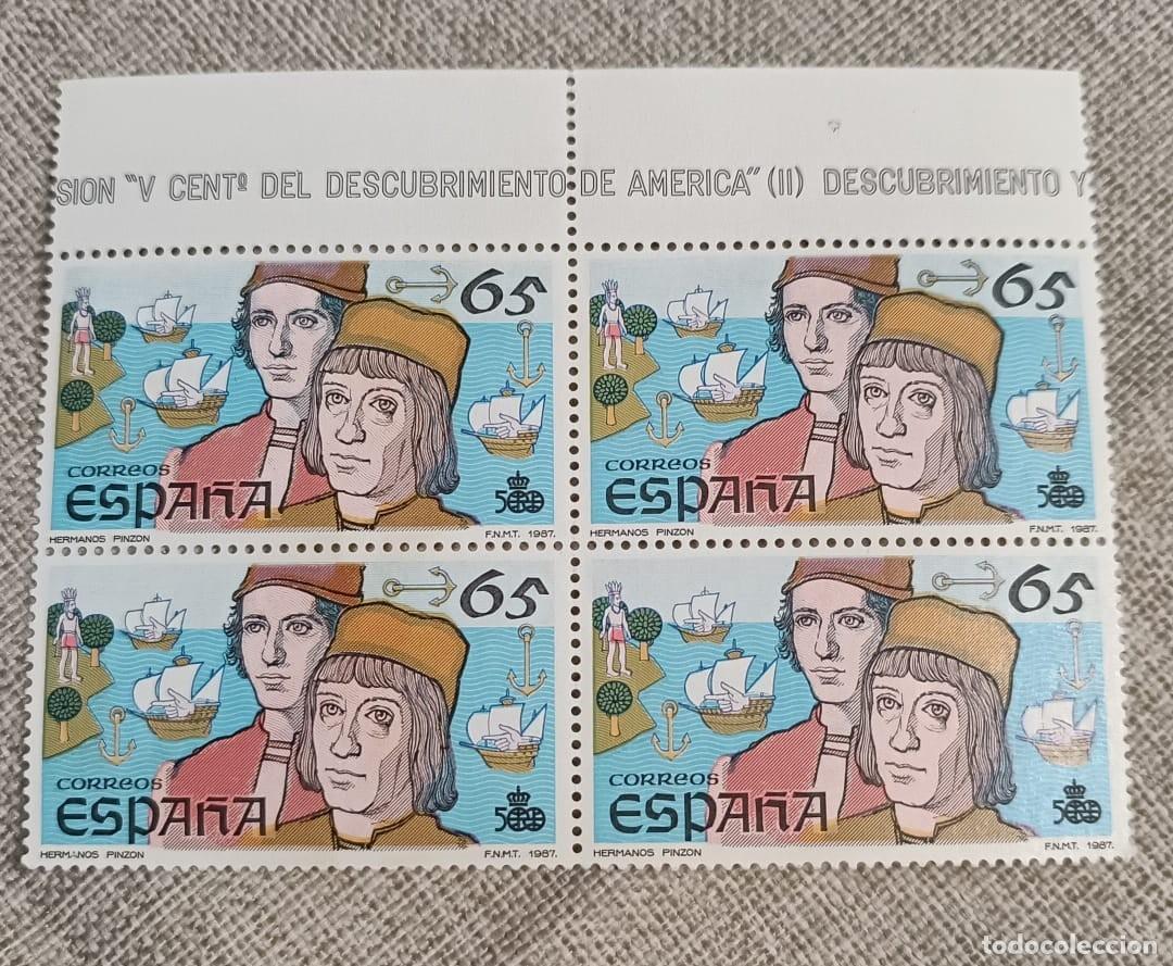Sellos: Bloque 4 Sellos V Centenerario Descubrimiento de Am&eacute;rica (Hermanos Pinz&oacute;n)1987