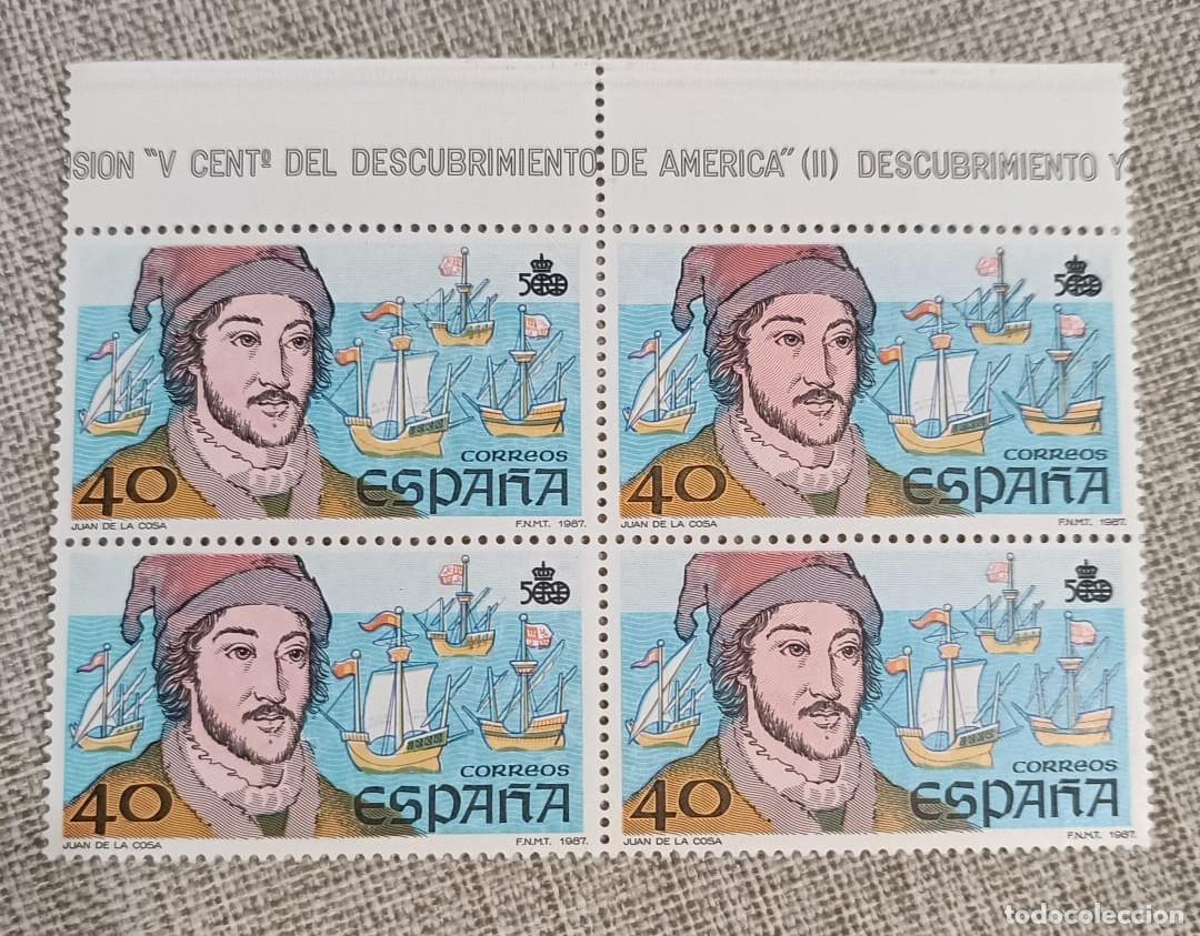 Sellos: Bloque 4 Sellos V Centenerario Descubrimiento de Am&eacute;rica (Juan de la Cosa