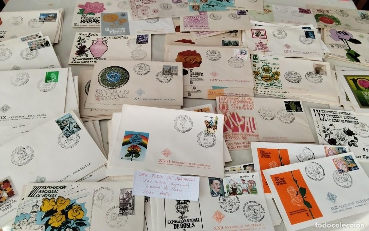 Sellos: SAN FELIU DE LLOBREGAT LOTE DE 161 SOBRES EXPOSICION NACIONAL DE ROSAS VARIOS A&Ntilde;OS , VER DESCRIPCION