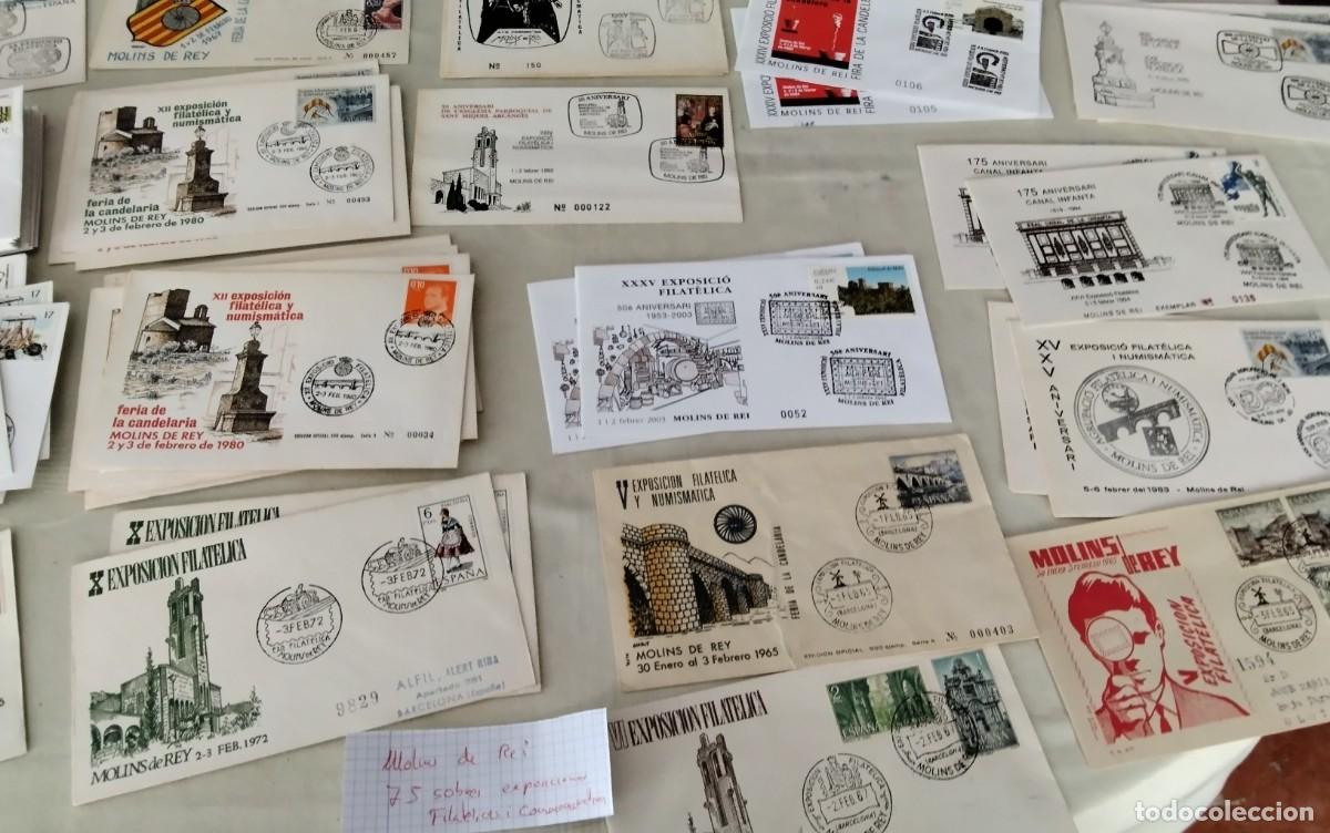 Sellos: MOLINS DE REI LOTE DE 75 SOBRES EXPOSICIONES FILATELICAS Y CONMEMORATIVOS VER DESCRIPCION