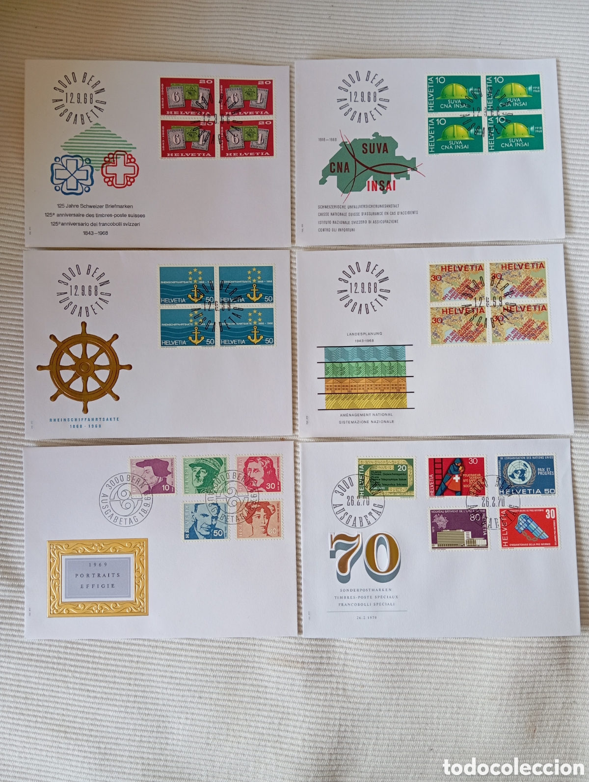 Sellos: Lote 6 FDC Suiza 1968-1970 - Magn&iacute;fico Estado - Tem&aacute;tica Variada