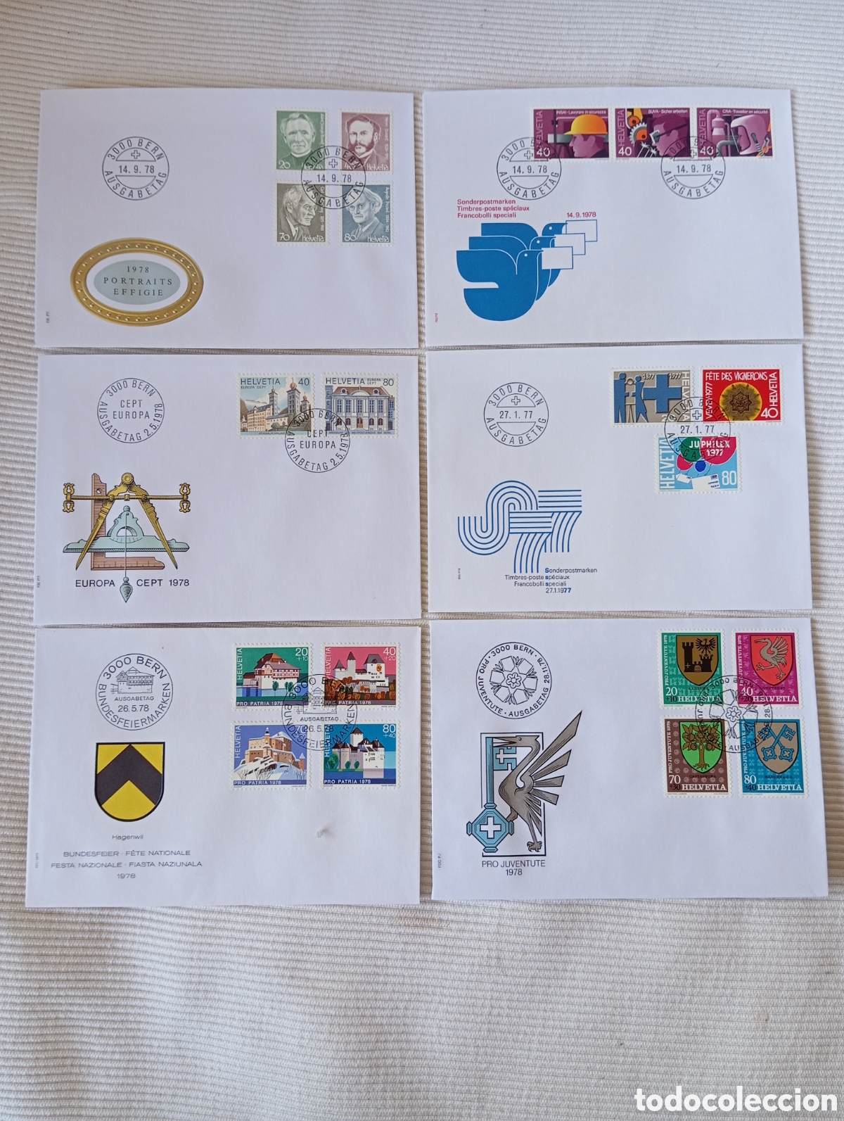 Sellos: Lote 6 Sobres FDC Suiza 1978 - Emisiones Conmemorativas&rdquo;