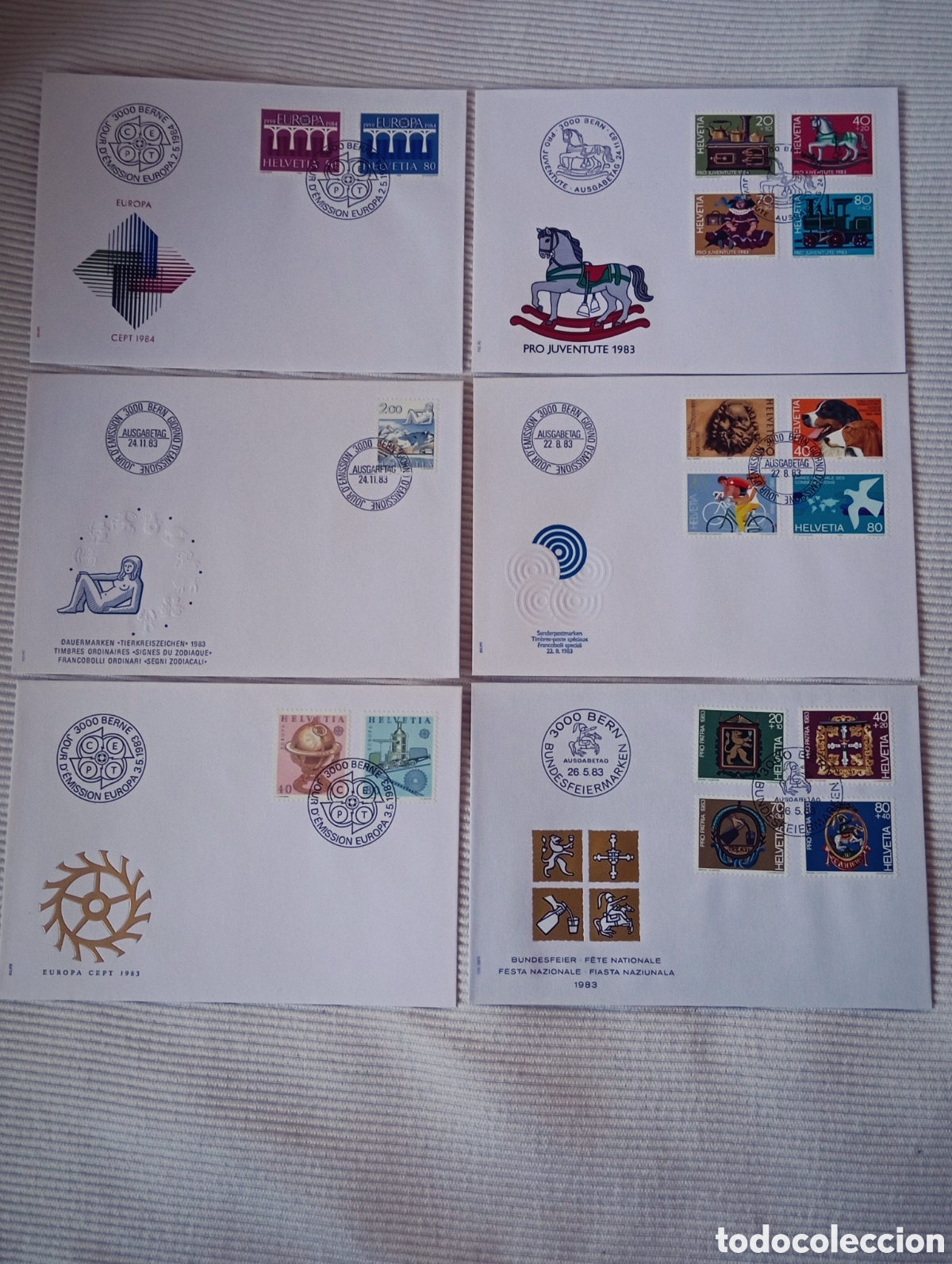 Sellos: Lote 6 Sobres Primer D&iacute;a (FDC) Suiza 1983-1984 - Impecables