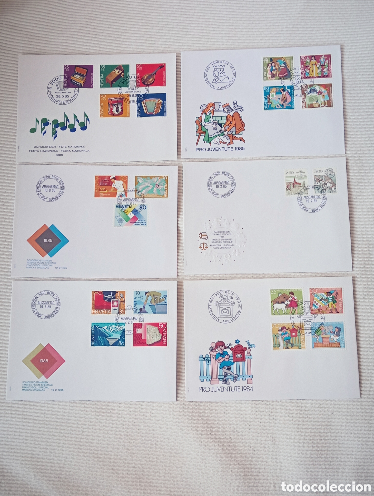 Sellos: Colecci&oacute;n Suiza 1985: Sobres Primer D&iacute;a (FDC) nuevo