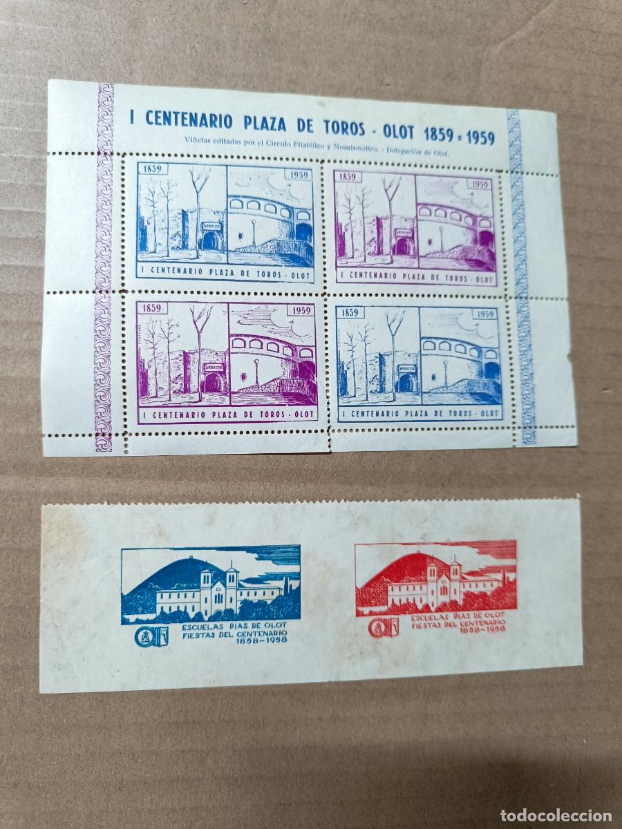 Sellos: 2 ANTIGUAS COLECCIONES SELLOS VI&Ntilde;ETAS, CENTENARIO PLAZA TOROS OLOT 1959 Y ESCUELAS PIAS 1958 -P22