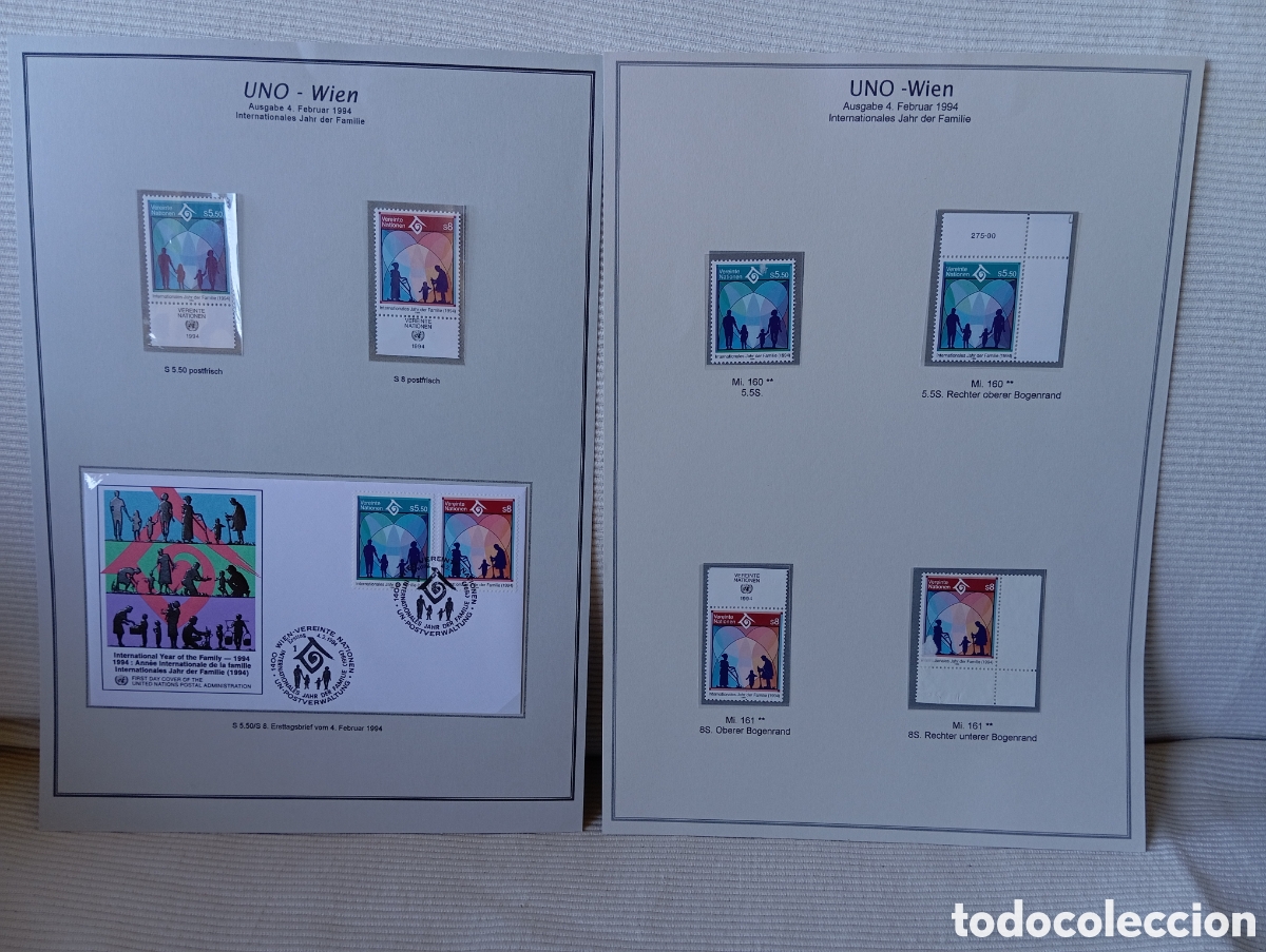 Sellos: ONU Viena 1994 - Mi. 160-161 MNH - Lote con Bordes de Hoja y Sobres FDC