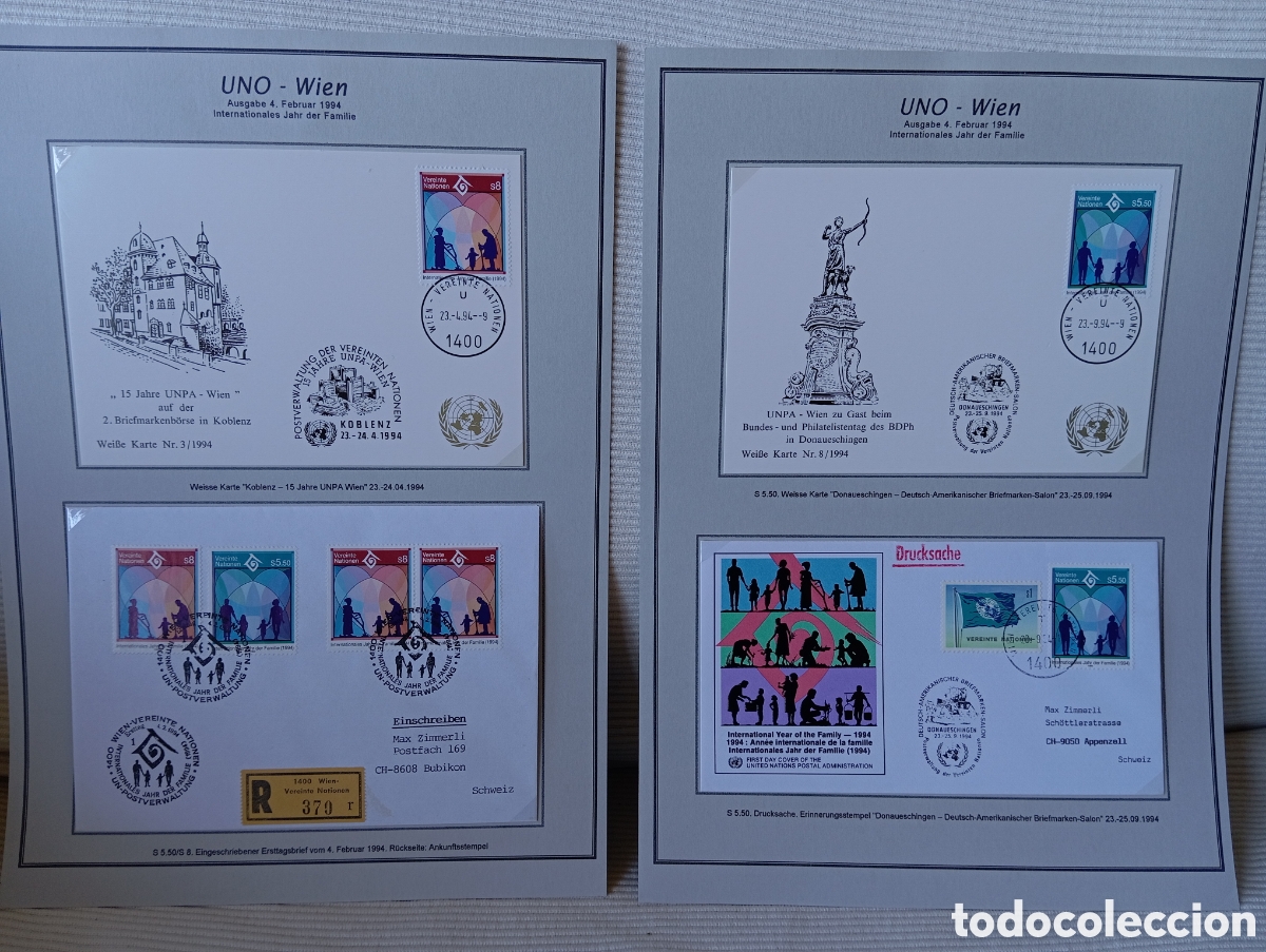 Sellos: Lote Filat&eacute;lico ONU Viena 1994 - A&ntilde;o Internacional de la Familia (FDC y Tarjetas)