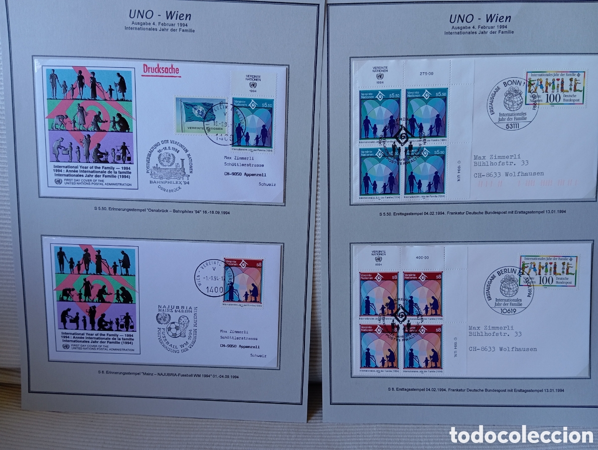 Sellos: Colecci&oacute;n Sellos A&ntilde;o 1994 - A&ntilde;o Internacional de la Familia - ONU Viena y Alemania