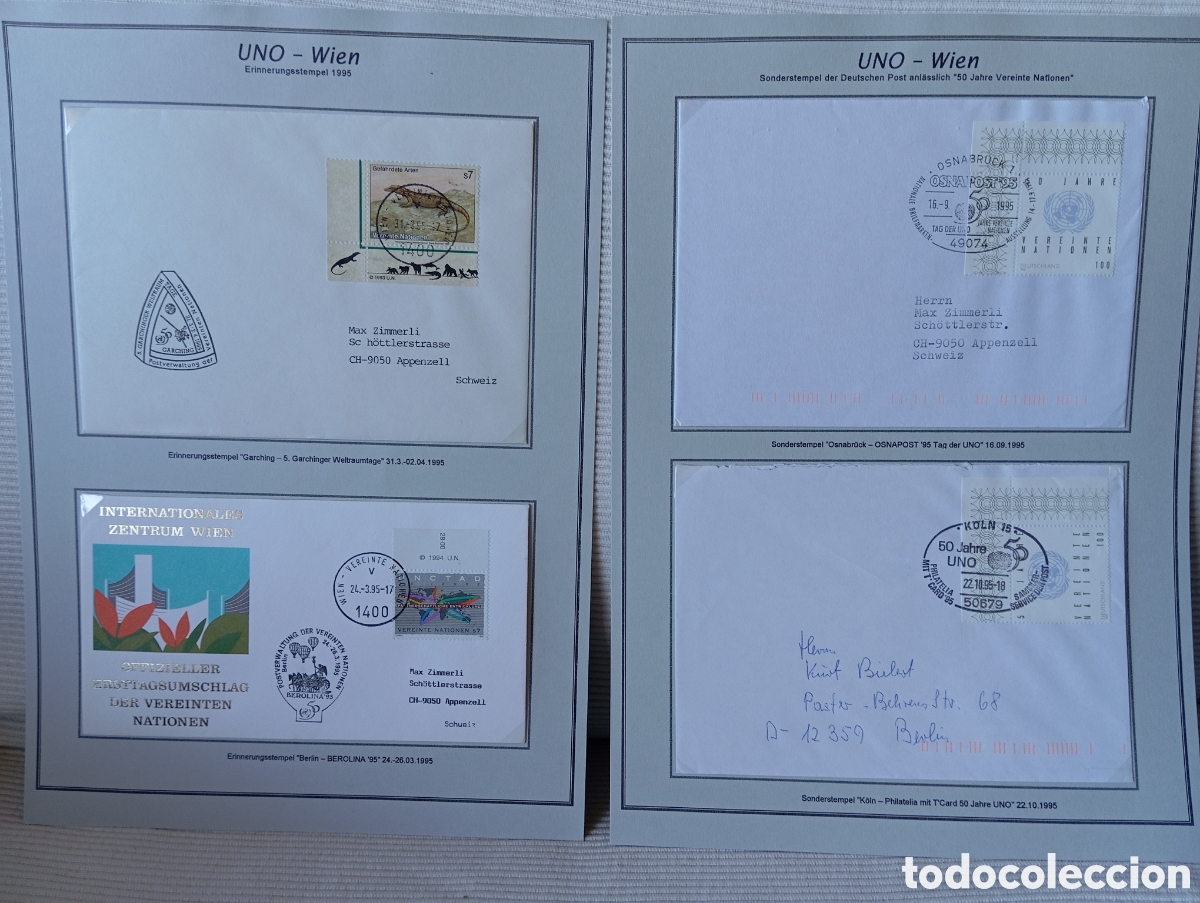 Sellos: Filatelia ONU Viena 1995: Sobres y Postales Conmemorativas 50&ordm; Aniversario