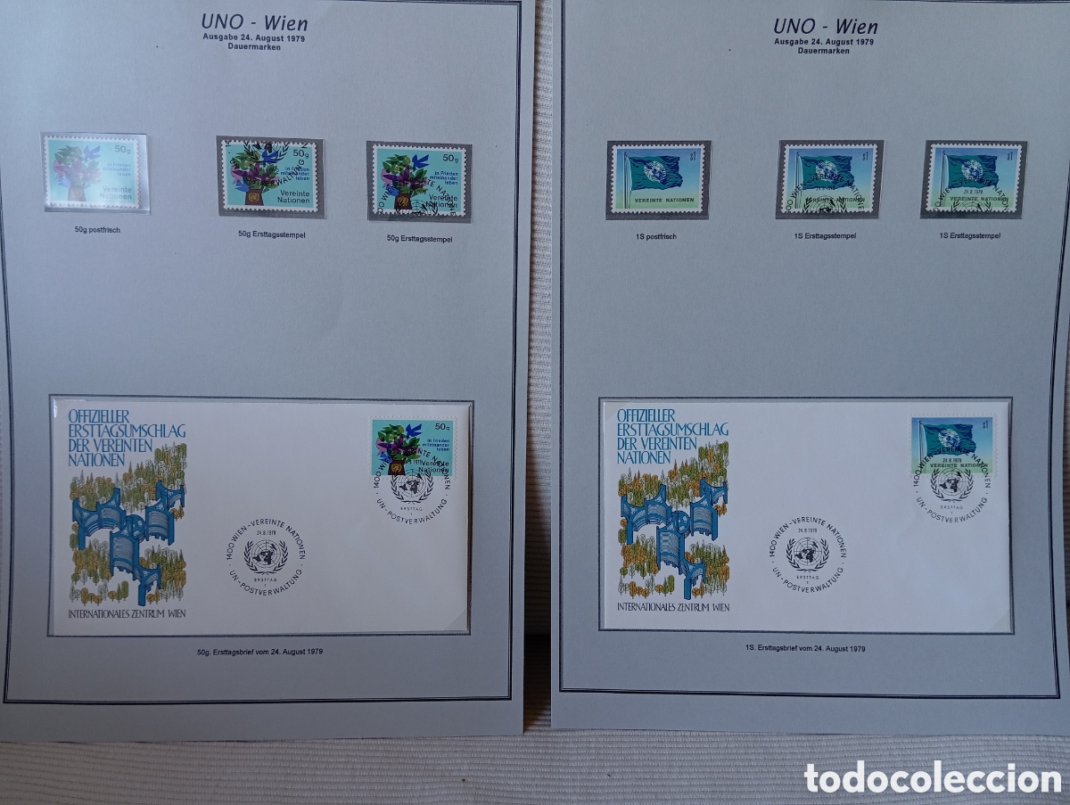Sellos: Colecci&oacute;n Inauguraci&oacute;n ONU Viena 1979 - Sellos y Sobres FDC Primeras Emisiones