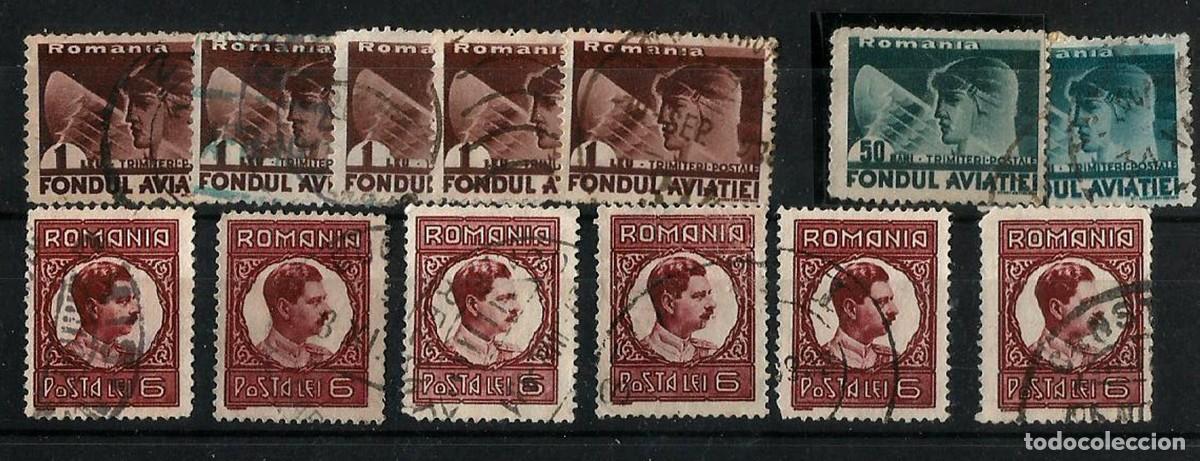 Sellos: RUMANIA - 1937 - LOTE DE 13 SELLOS DIVERSOS - A&Eacute;REOS - USADOS