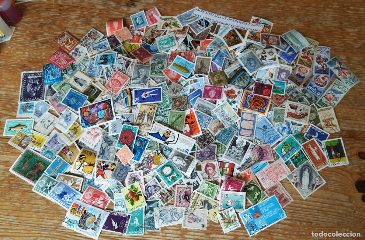 Sellos: MIX3-LOTE TODOS DIFERENTES ,SIN TASAR.1000 SELLOS DISTINTOS EUROPA, FOTO REAL.DISE&Ntilde;ADOS Y CONTADOS