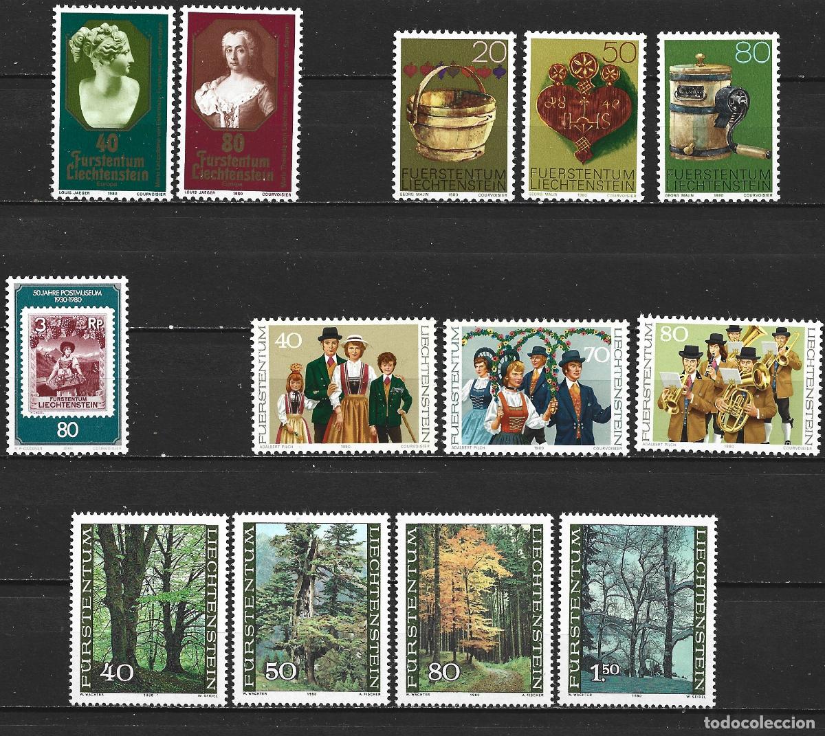 Sellos: LIECHTENSTEIN 1980 CONJUNTO DE 5 SERIES COMPLETAS NUEVAS SIN FIJASELLOS
