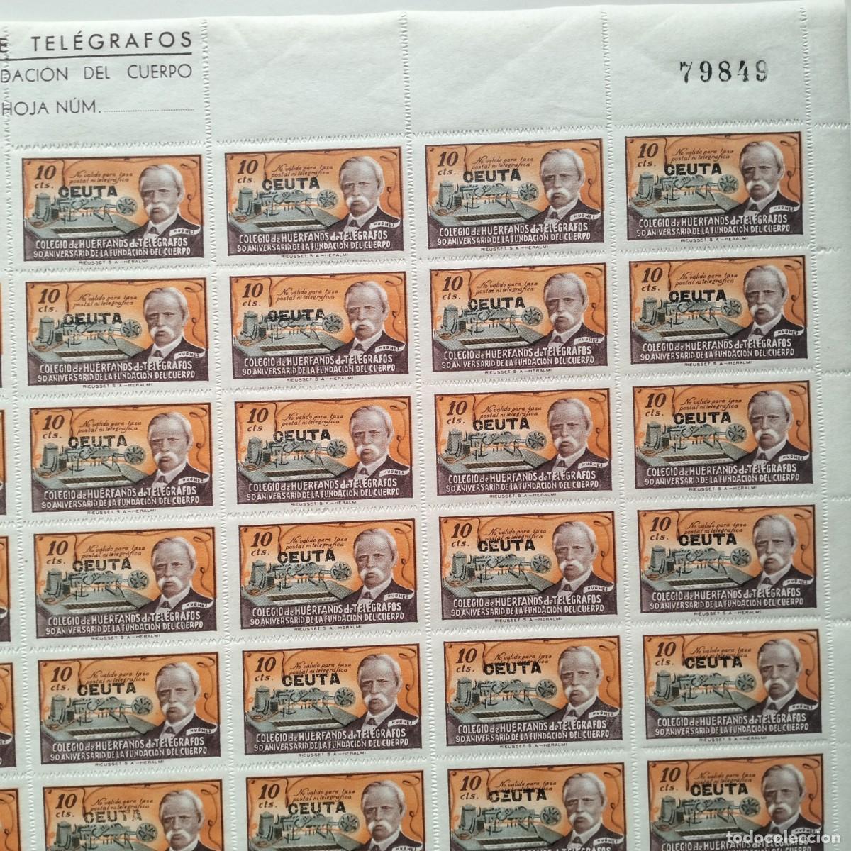 Briefmarken: UNICO,OPORTUNIDAD. 2 PLIEGOS COMPLETOS COLEGIO HUERFANOS TELEGRAFOS. CEUTA, MELILLA.