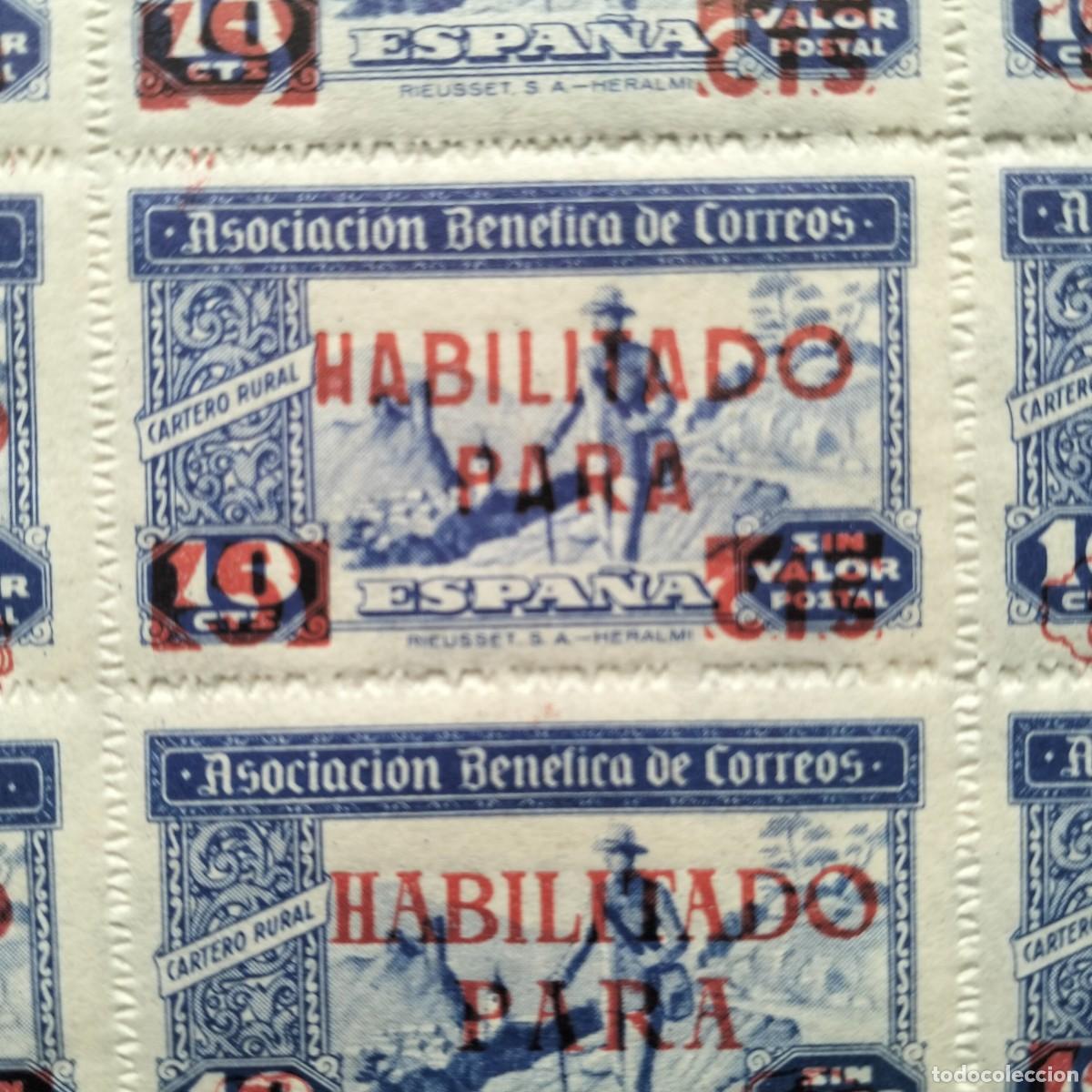 Briefmarken: UNICO, OPORTUNIDAD. 3 PLIEGOS COMPLETOS ASOCIACION BENEFICA CORREOS. HABILITADOS verde,negro y rojo