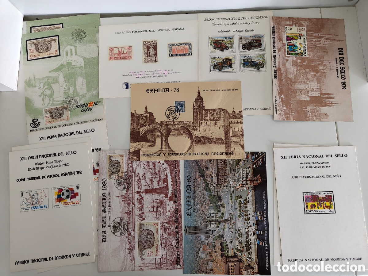 Sellos: Espa&ntilde;a lote sellos 8 documentos Exfilna sellos matasellos conmemorativos
