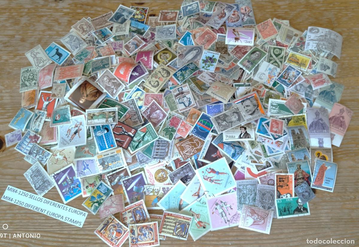 Sellos: MIX4-LOTE TODOS DIFERENTES ,SIN TASAR.1250 SELLOS DISTINTOS EUROPA, FOTO REAL.DISE&Ntilde;ADOS Y CONTADOS