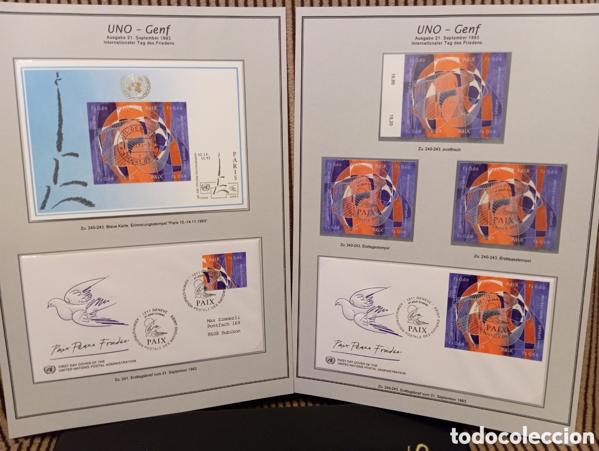 Sellos: Colecci&oacute;n ONU Ginebra 1993 - Tarjeta, Sobres FDC y Sellos