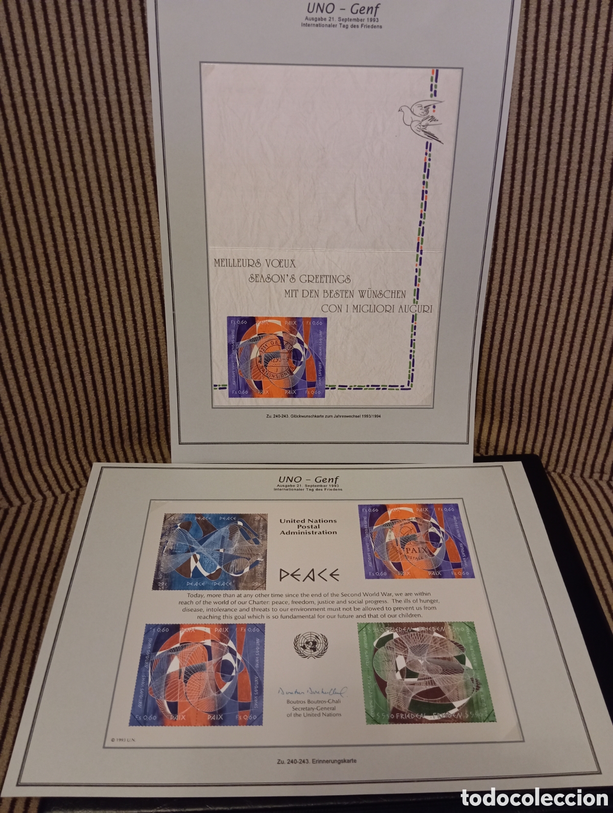 Sellos: Lote 2 Tarjetas M&aacute;ximas ONU Ginebra D&iacute;a de la Paz 1993