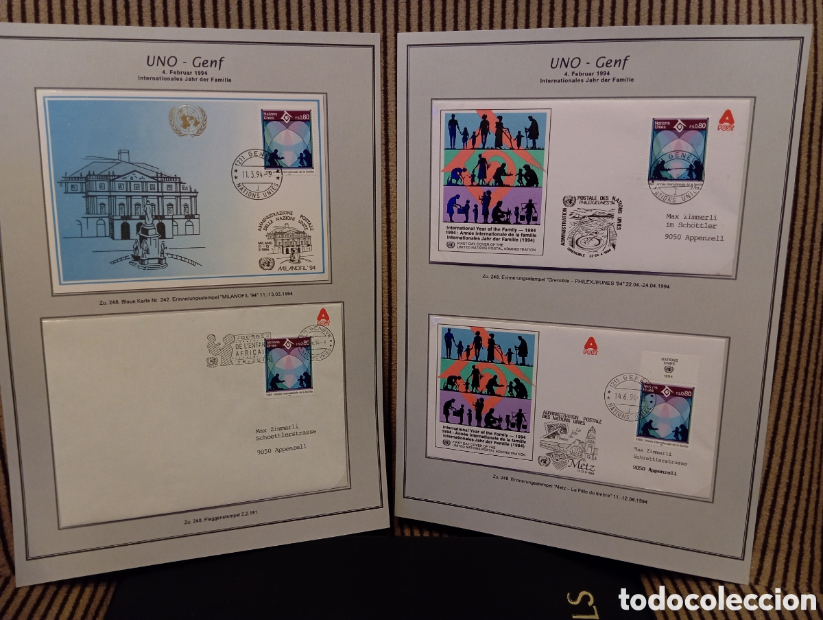Sellos: Sobres FDC y Tarjeta ONU Ginebra 1994 (A&ntilde;o de la Familia)