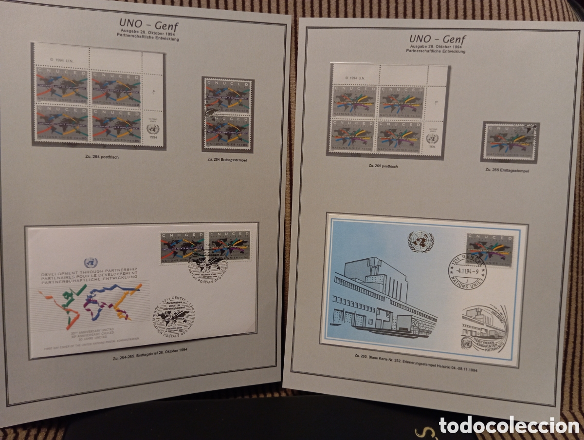 Sellos: Lote Filatelia ONU Ginebra 1994: Bloques, FDC y Tarjeta Conmemorativa