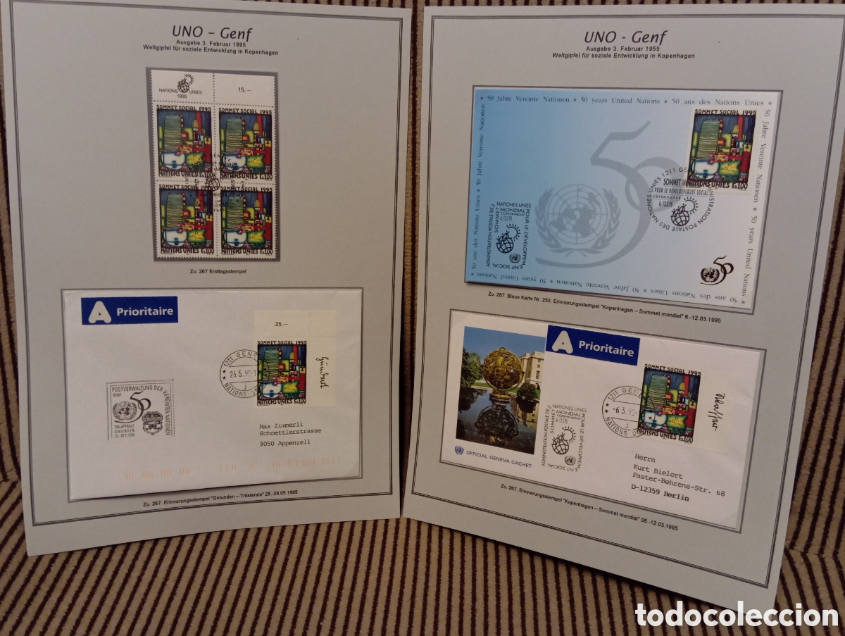 Timbres: Set Filat&eacute;lico ONU Ginebra 1995: Bloque Sellos, Sobres FDC y Tarjeta Conmemorativa