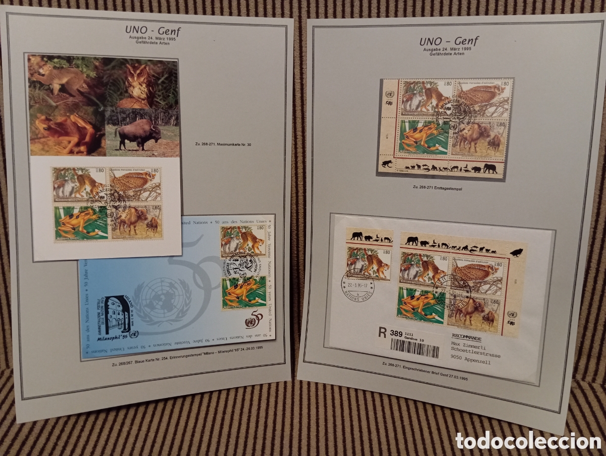 Timbres: Naciones Unidas Ginebra 1995 - Lote Fauna: Sellos, Tarjetas y Sobre R