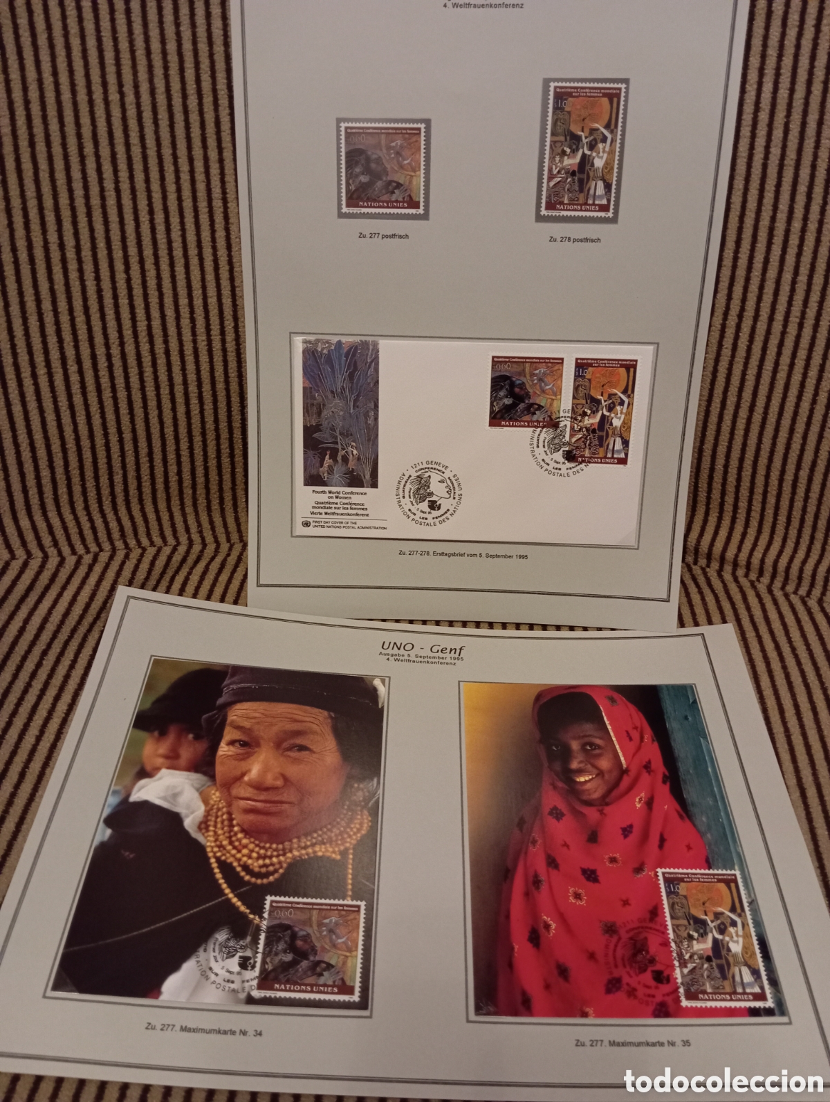 Timbres: Lote Filatelia ONU Ginebra 1995: 4&ordf; Conferencia Mujer (FDC, Maxicards y Sellos)