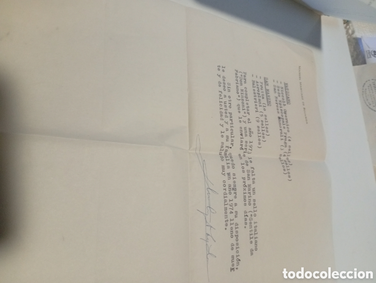 Sellos: Carta de Manuel Mart&iacute;nez De Bujanda, Roma Italia intercambio de sellos